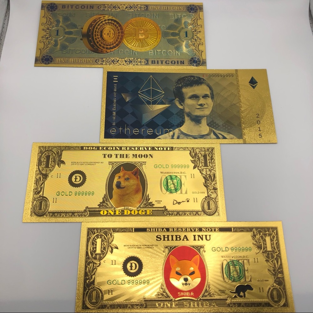 24k Gold Foil Plated Cryptocurrency Banknote Set